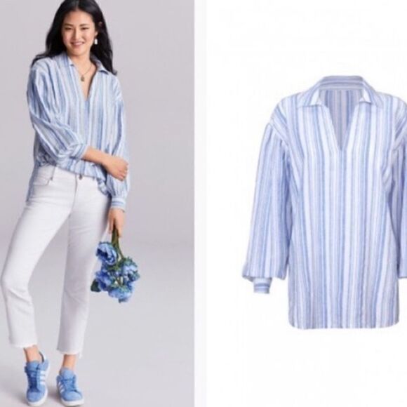 Cabi Pacific Linen Blend Striped Blouse - Picture 7 of 7